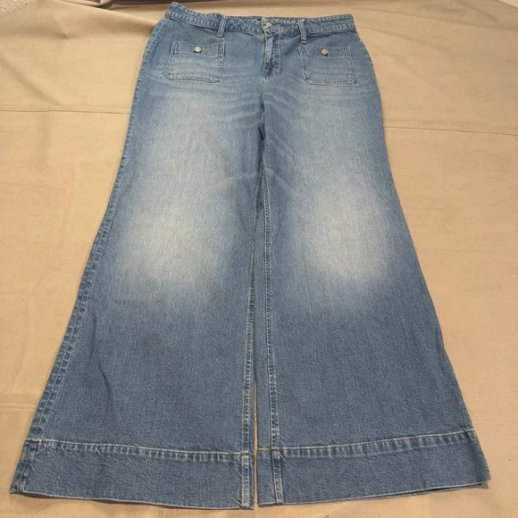 J Crew High-Rise 96 Jean Wide Bell Bottom Flare Med Stretch Wash Women 35-5120 - Picture 1 of 12
